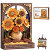 ROBOTIME Wooden Flower Golden Sunflower Building Sets for Adult with Lights TH002, Van Gogh Wall Art Crafts, Painting Frame Room Decor, Valentine's