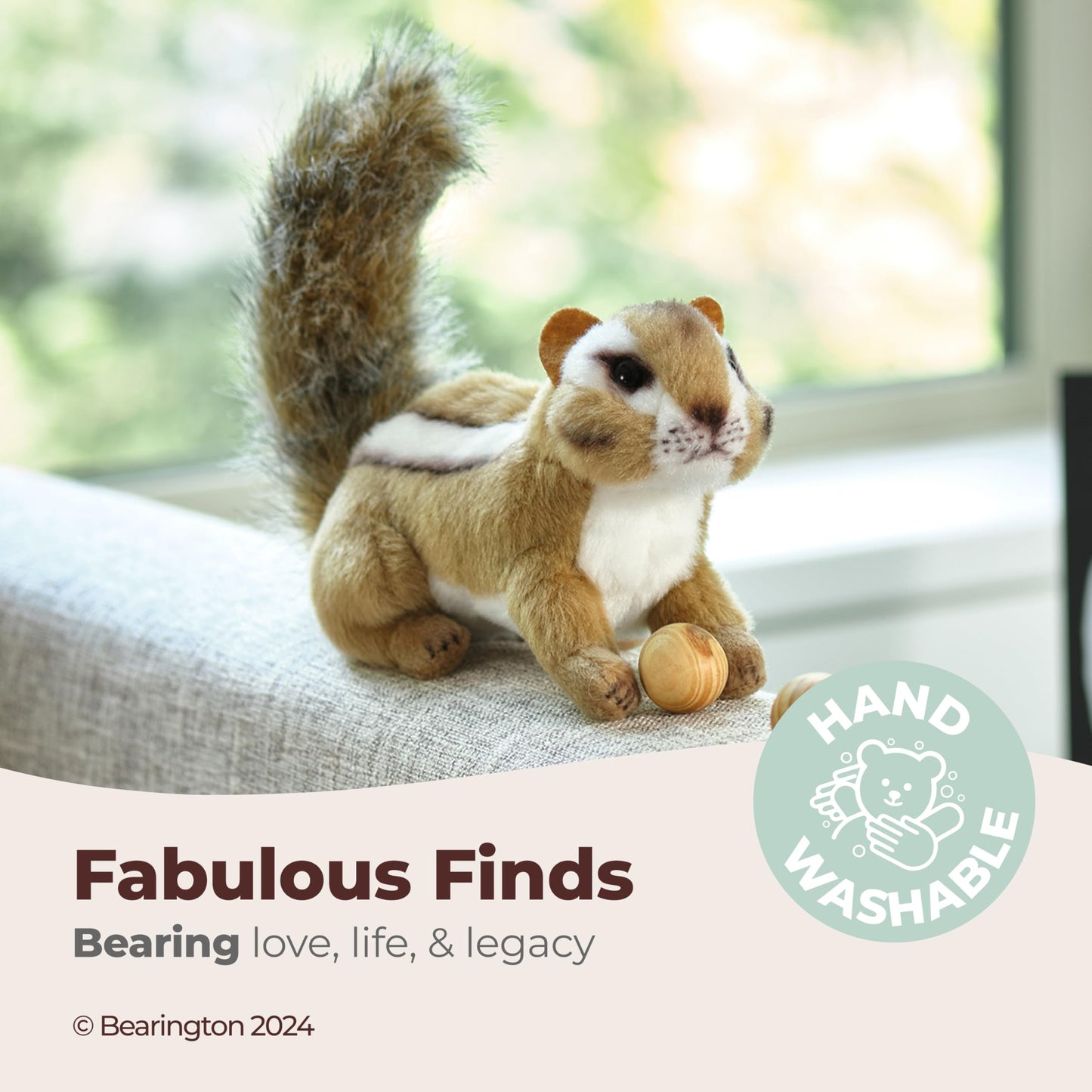 Bearington Chippie Chipmunk Stuffed Animal - 7" Realistic Stuffed Animals with Soft Fur for Toddlers and Wildlife Animal Lovers - Plush Toy Chipmunk