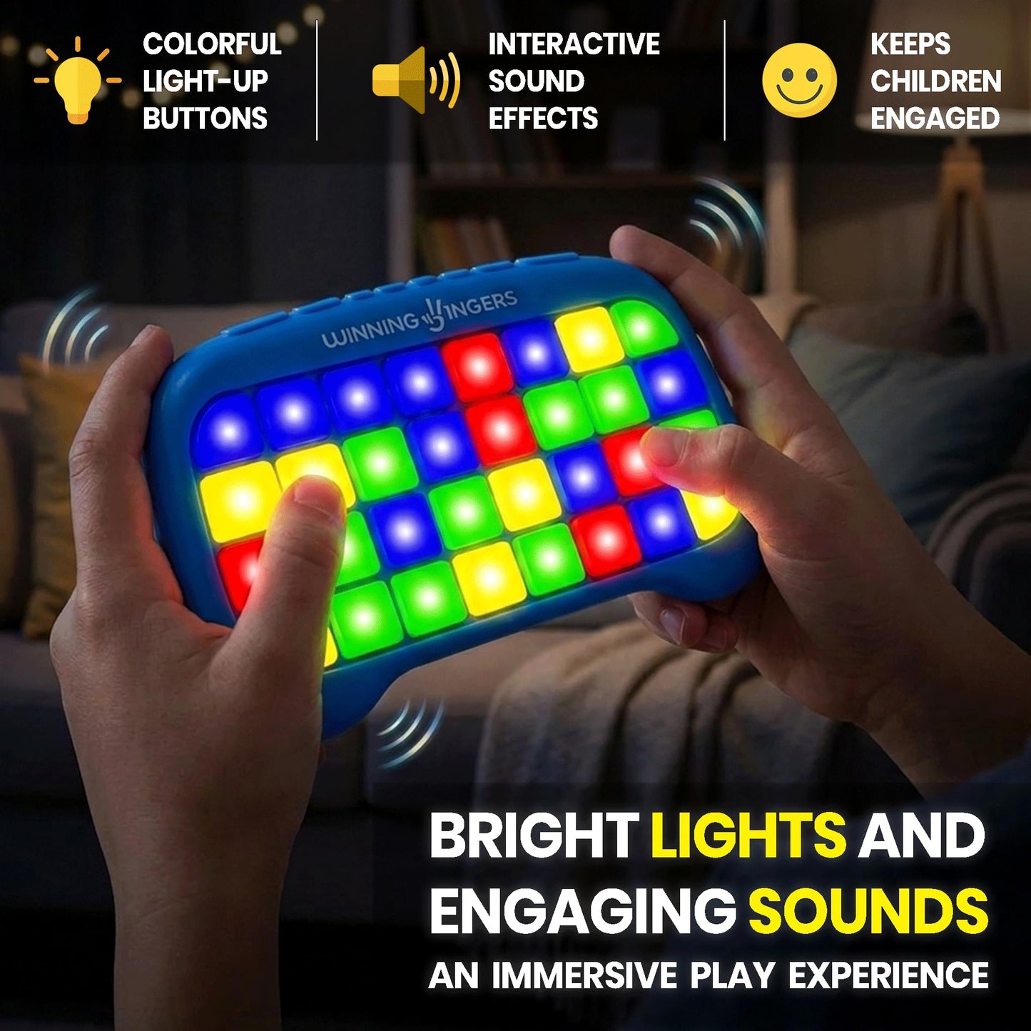 Winning Fingers Flashing Pad Electronic Memory and Brain Game - Handheld Stem Toys for Kids - Cool Gadgets, Games for Boys and Girls - Fun Family Game