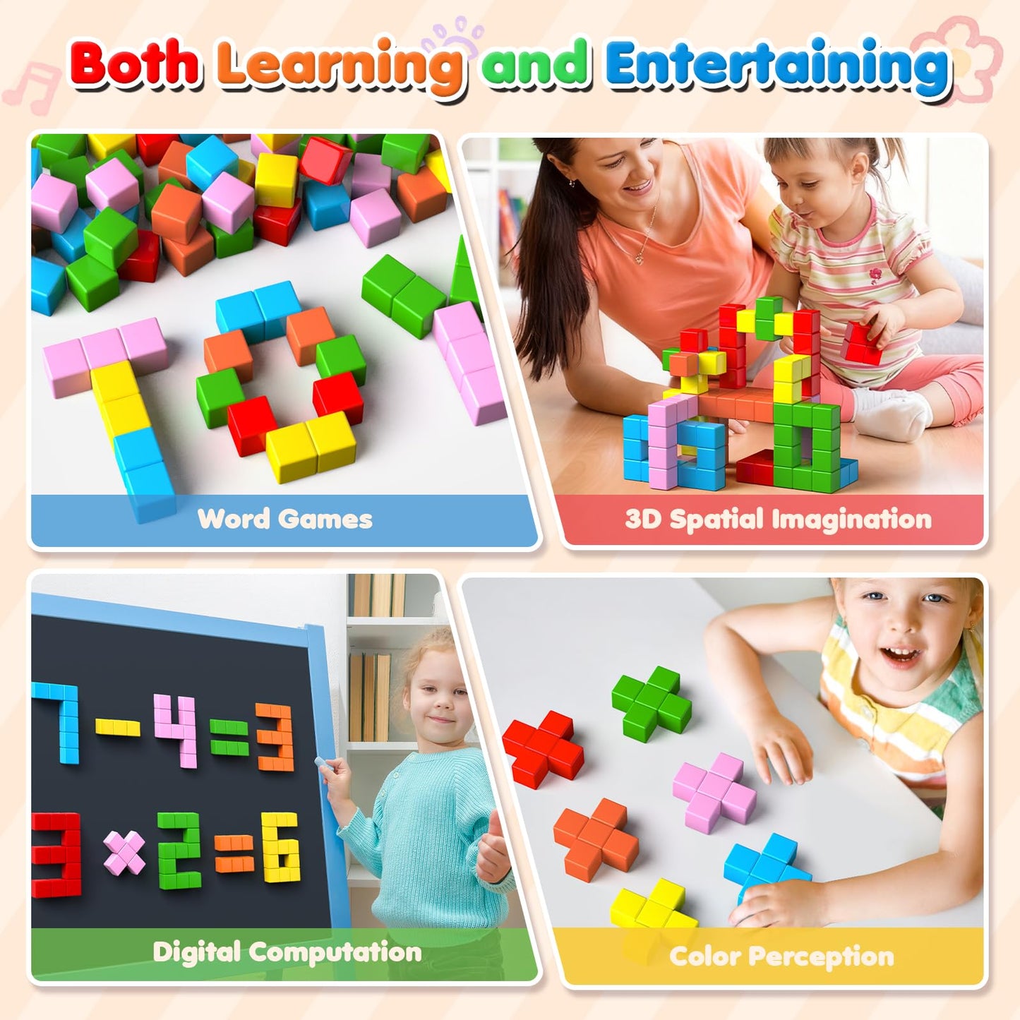 KAGRAD Magnetic Blocks, 30 PCS Brightly Colored Magnetic Building Tubes, Preschool Classroom Must Haves Magnetic Sensory Autism Toys, STEM Kids Boys