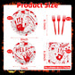 100 Pieces Halloween Bloody Handprint Tableware Set, Blood Splatter Plates, Napkins, and Red Plastic Forks for Halloween, Horror Birthday, Zombie