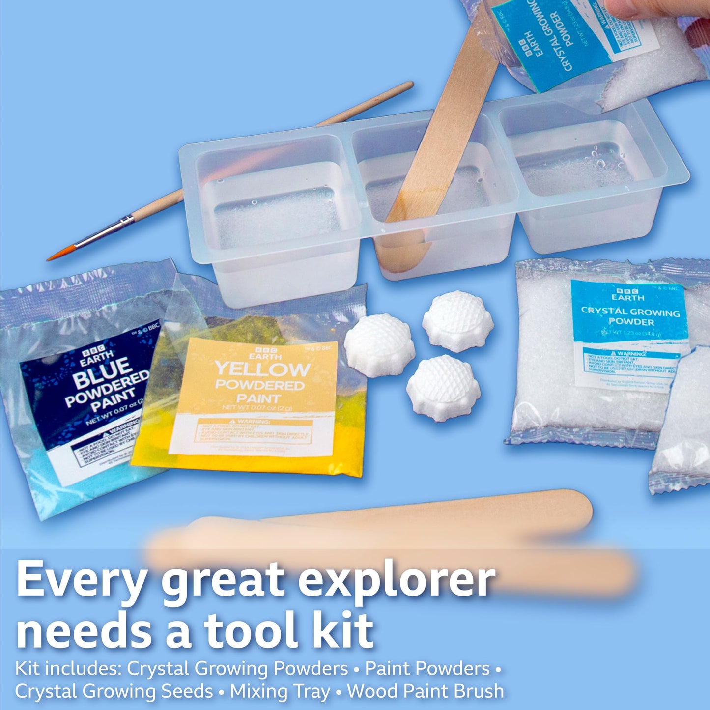 BBC Earth Science of Crystal Growing, Grow 3 Dazzling Crystals, Includes Display Case, Powdered Paints, Learning Guide, Crystal Growing Kit, STEM