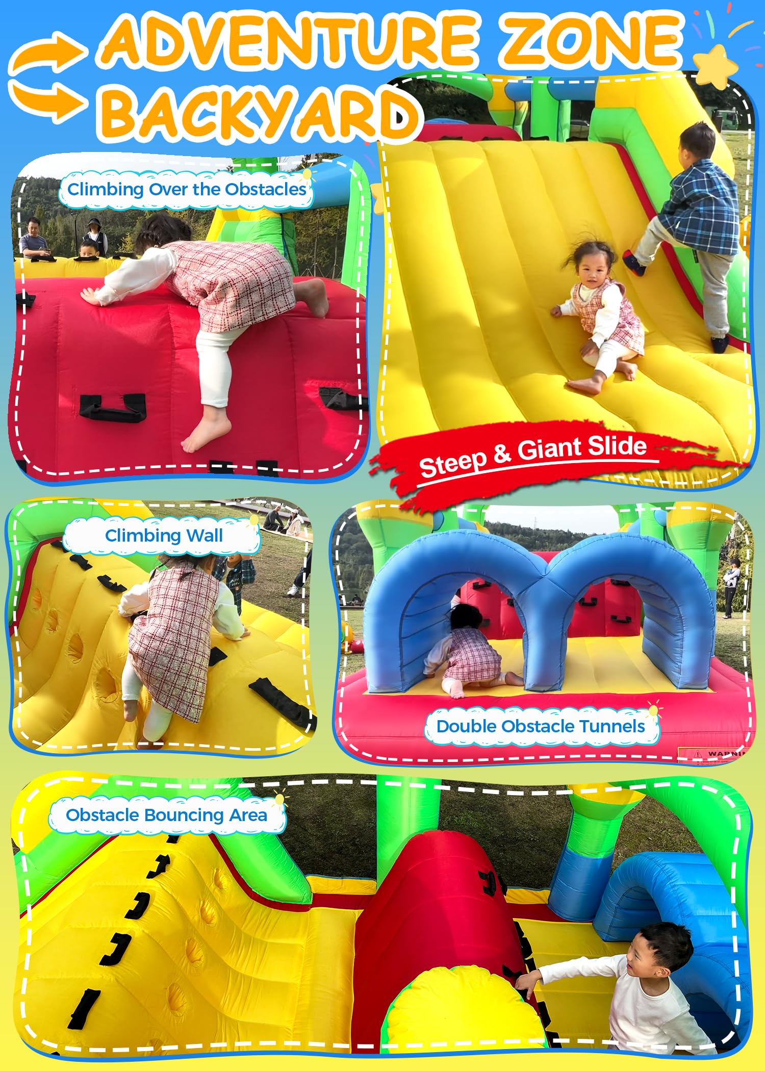 Whubefy 18x8.2FT Giant Inflatable Bounce House Obstacle Course for Big Kids 3-6 8-12 with Extra Large Slide, Racing Crawl Tunnels, Blow Up Race Track
