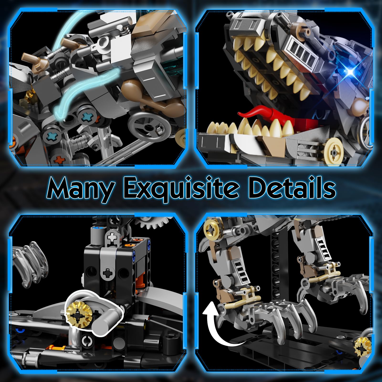 Mechanical Dinosaur Building Block Set with Light, Compatible with Lego Dinosaur, STEM Tyrannosaurus Model Collection Toys for Home Office Decor,