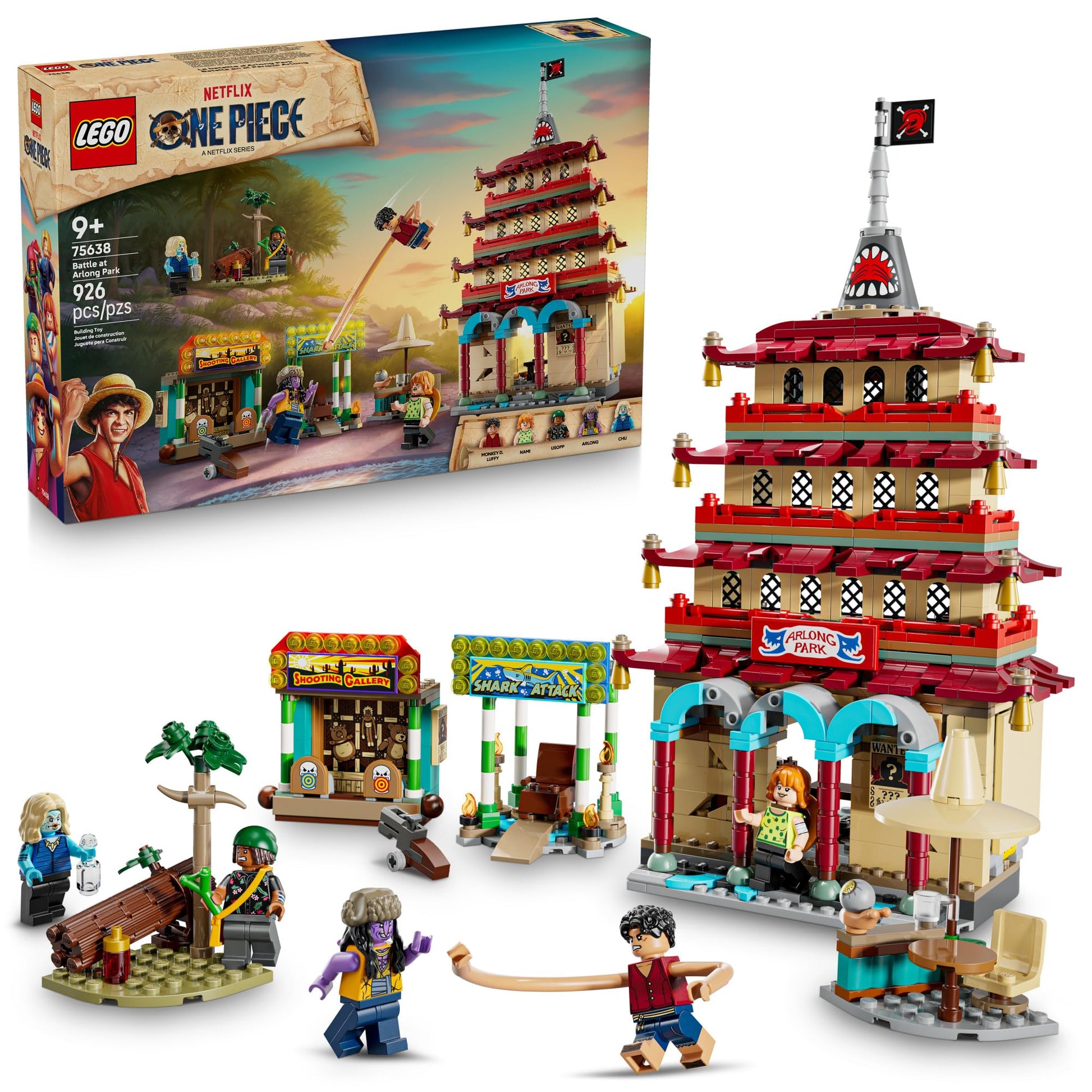 LEGO ONE PIECE Battle at Arlong Park Building Blocks - Pretend Play Building Toy for Boys & Girls, Ages 9+ - 5 Straw Hat Pirates Toy Figures & Playset