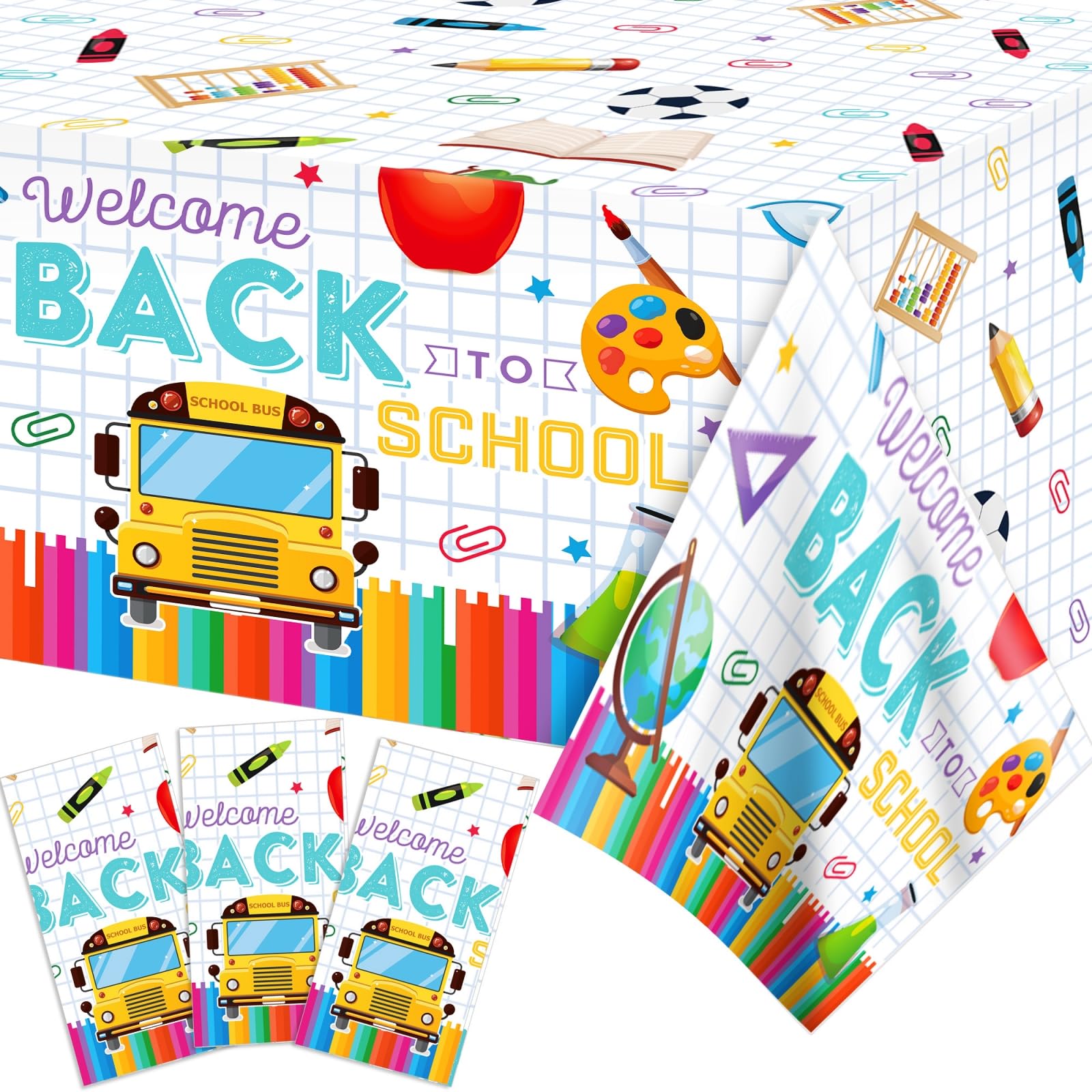 3 Pieces Back to School Tablecloth Welcome Back to School Party Decorations First Day of School Plastic Table Covers for Classroom Party Supplies