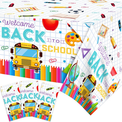 3 Pieces Back to School Tablecloth Welcome Back to School Party Decorations First Day of School Plastic Table Covers for Classroom Party Supplies