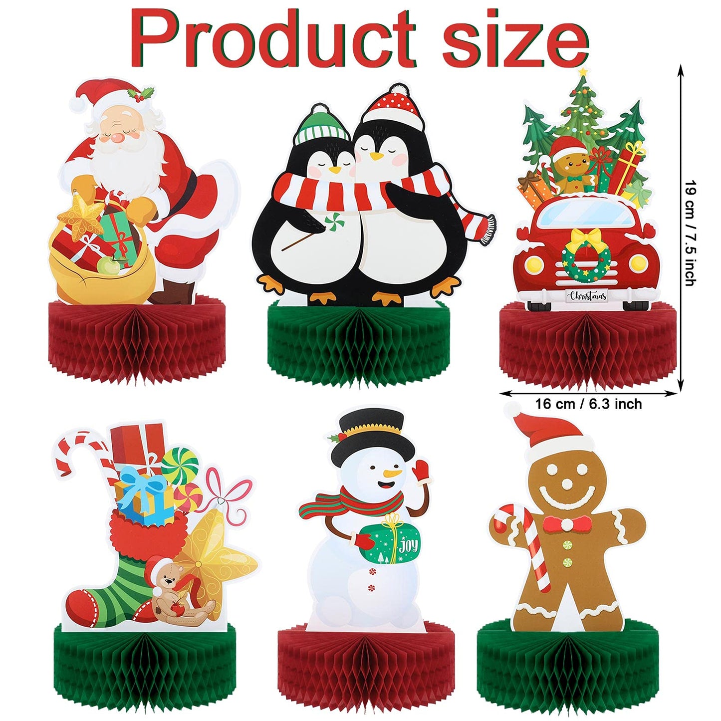 6 Pieces Christmas Table Decorations Honeycomb Centerpieces, Christmas 3D Honeycomb Table Decor, Santa Snowman Topper for Winter Holidays Dining Room