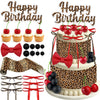 41PCS Leopard Cherry Cake Decorations Bow Toppers for Birthday Wedding and Baby Shower Cherries Fruit Decor for Birthday Party Decorations