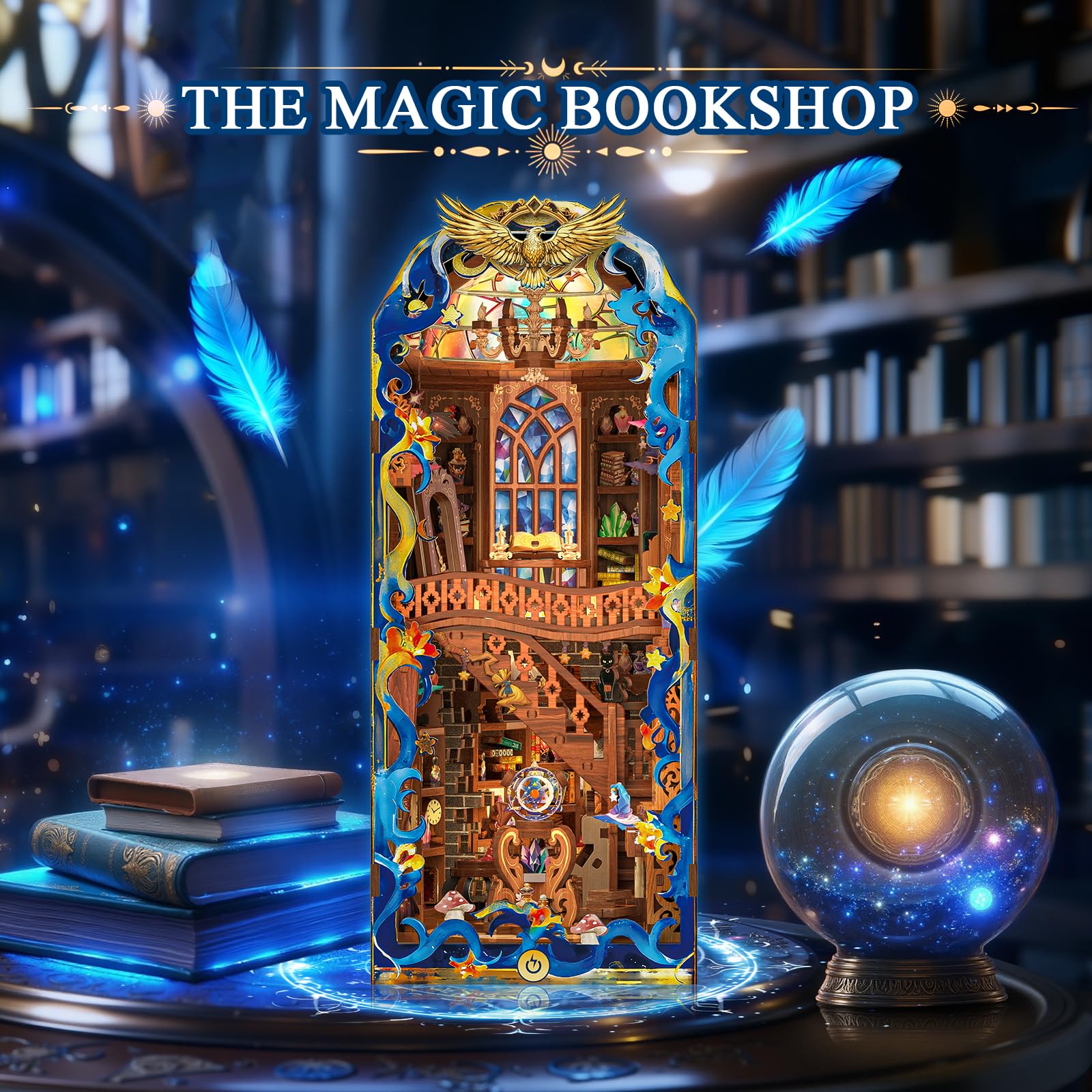 Mccreadee Book Nook Kit, DIY Miniature House 3D Wooden Puzzle with LED Light, Fantasy Bookstore Bookshelf Decor for Adults, Teens & Beginners, Gift