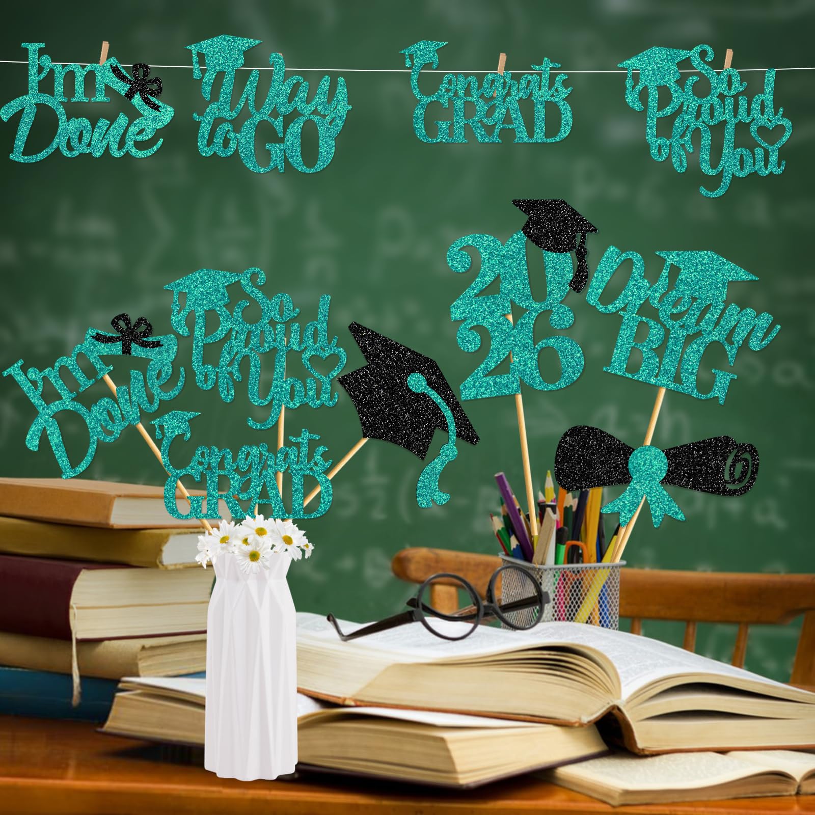 24Pcs Graduation Centerpieces for Tables: 2026 Graduation Centerpiece Sticks Class of 2026 Sticks for Grad Table Decorations Conngrats Decorations