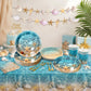 Ocean Beach Party Supplies Tableware with Seashell Paper Plates Napkins Cups Tablecloth Banner for Beach Themed Party Decorations, Serves 24