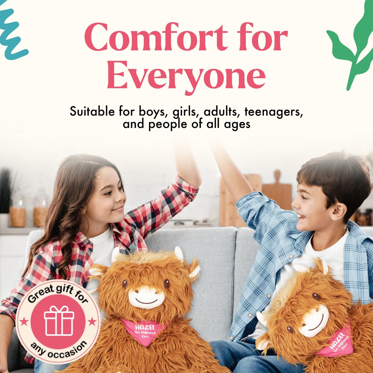 Lilly's Love Weighted Stuffed Animals for Adults & Kids - 5lb Highland Cow Plush for Anxiety, ADHD & Sensory | Machine Washable Weighted Stuffed