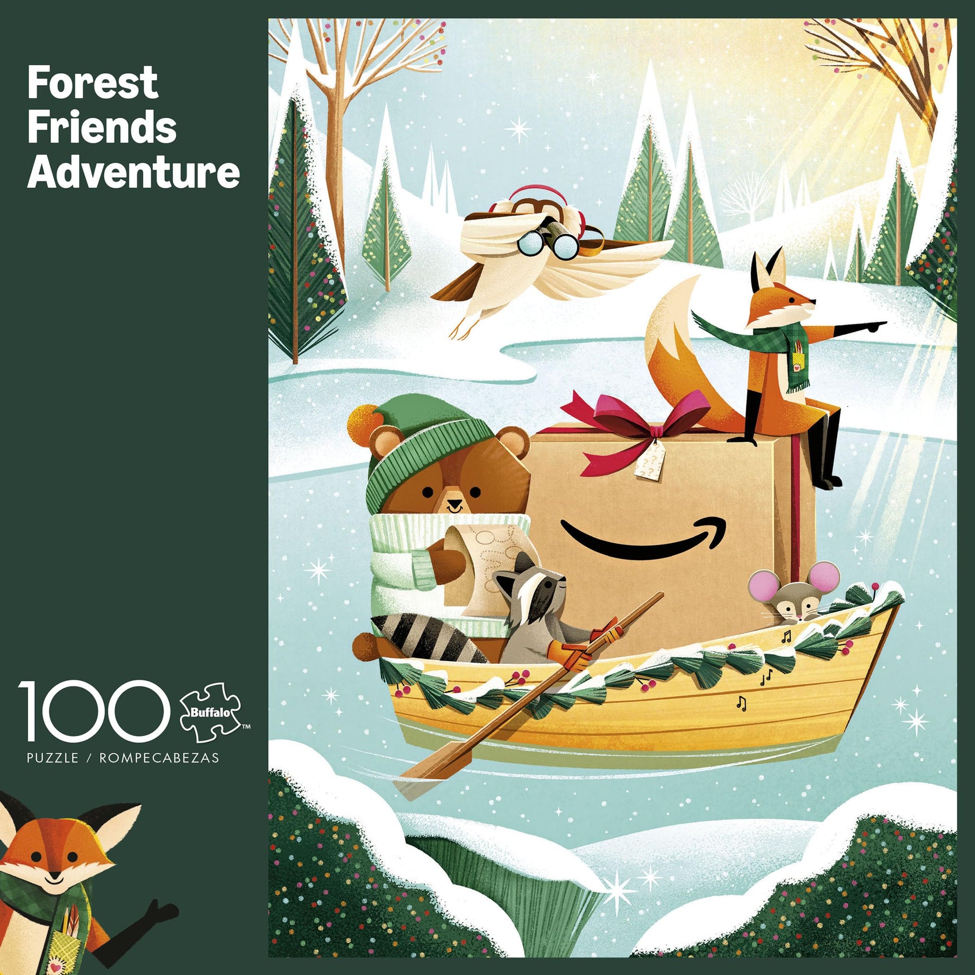 Amazon Holiday Puzzle - 100 Piece Jigsaw Puzzle from Buffalo Games - Forest Friends Adventure - Family Game Night Puzzle Fun - Finished Size is 15 x