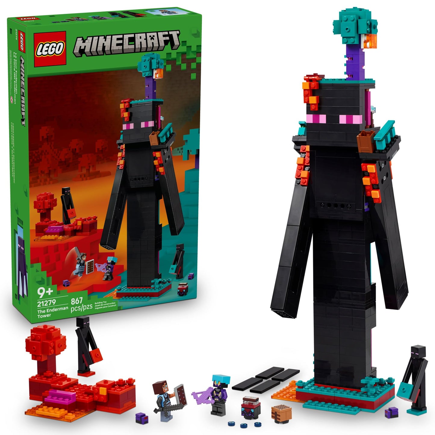 LEGO Minecraft The Enderman Tower Building Toy for Boys & Girls - Video Game Building Set for Kids, Ages 9+ - 2 Toys in 1 for Player Vs. Player