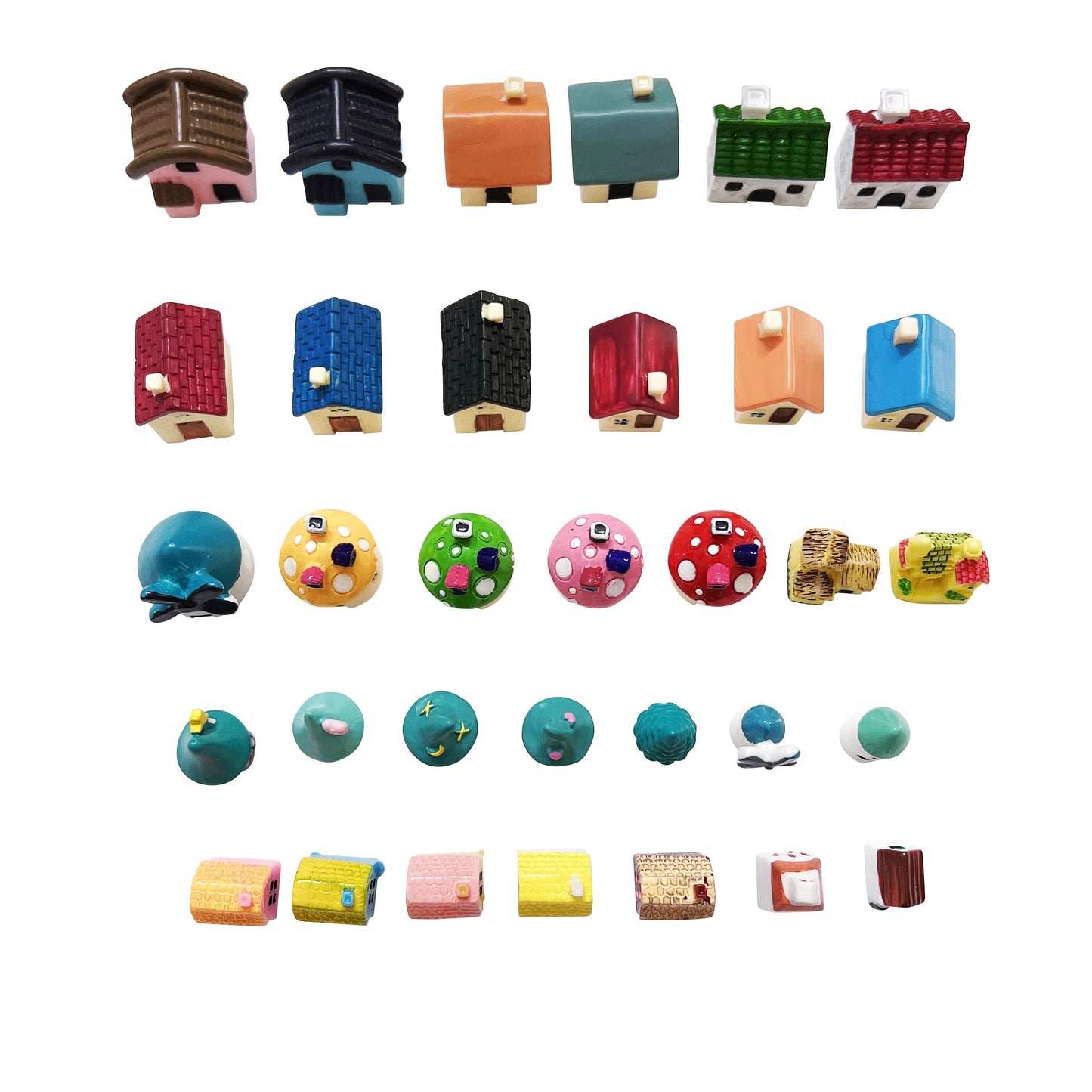 Anrher 30pcs Mini House Resin Decoration Sets for Doll House Pretend Game Toys DIY Garden Birthday Party