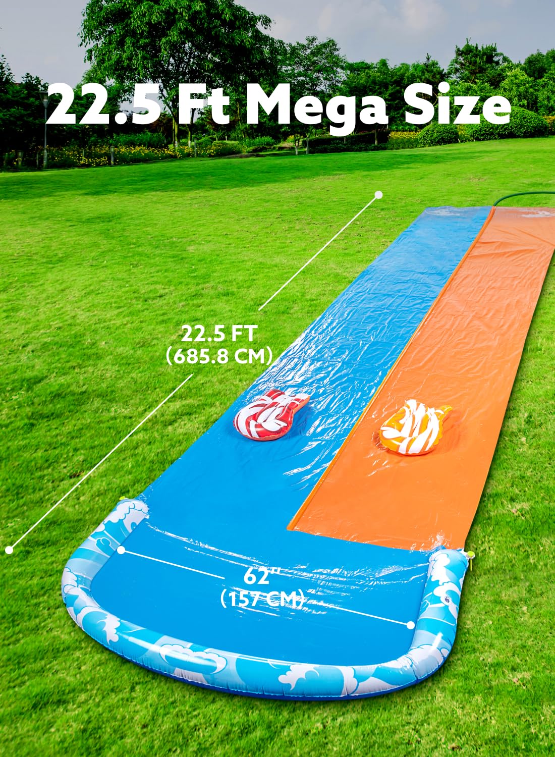 JOYIN 22.5ft Water Slides and 2 Bodyboards, Lawn Water Slide Summer Slip Waterslides Water Toy with Build in Sprinkler for Backyard Outdoor Water Fun