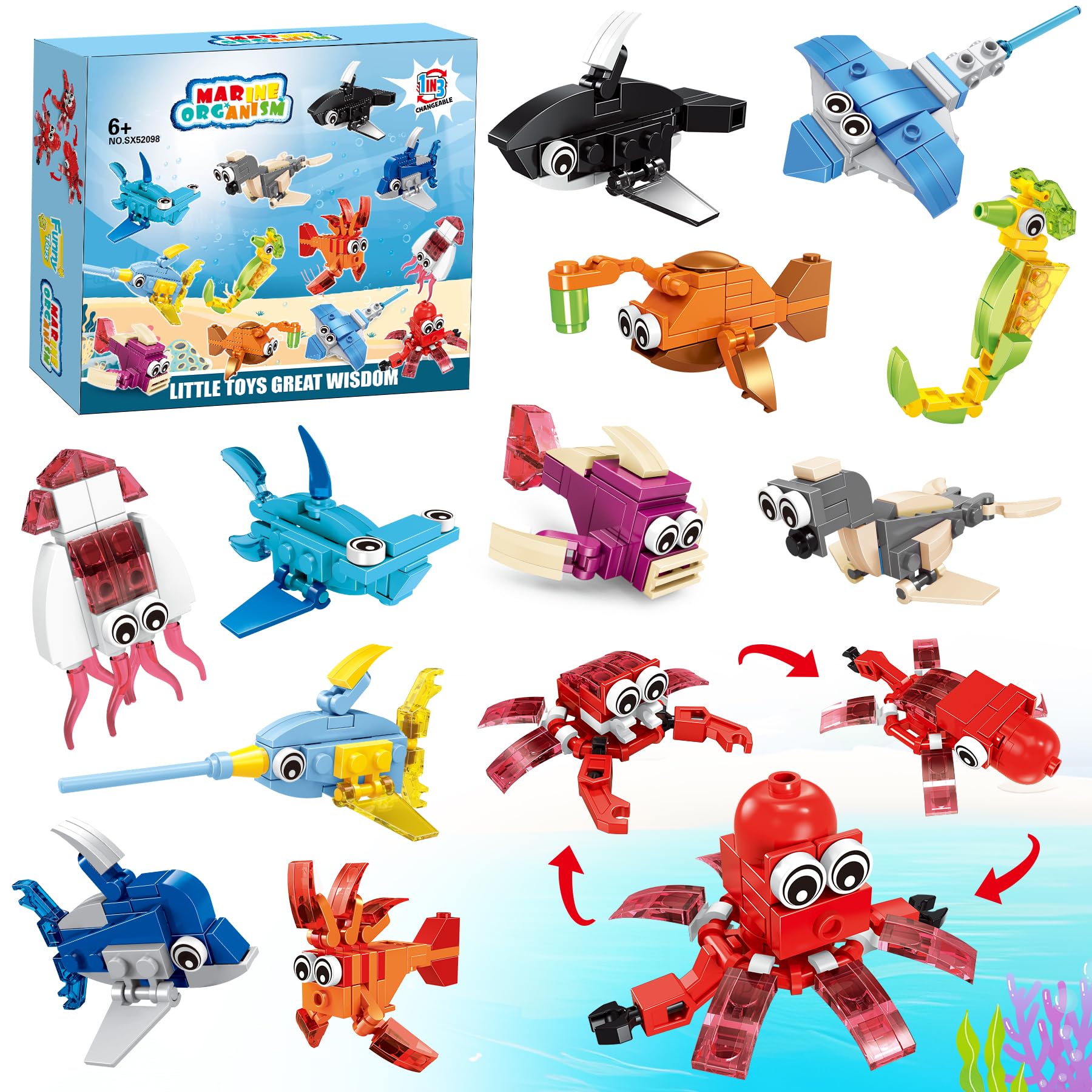ZIYOSTAR 12 Packs 36 Kinds of Marine Animals Building Blocks Toy, DIY Marine Animals Building Blocks Sets for Classroom Prizes Toy,Birthday Favors