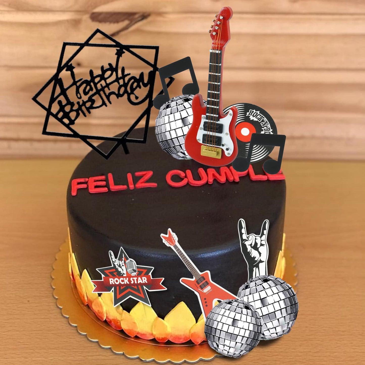 Guitar Cake Toppers Music Theme Birthday Cake Toppers Electric Guitar Model Rock And Roll Cake Decorations For Rockstar Theme Party (Red)