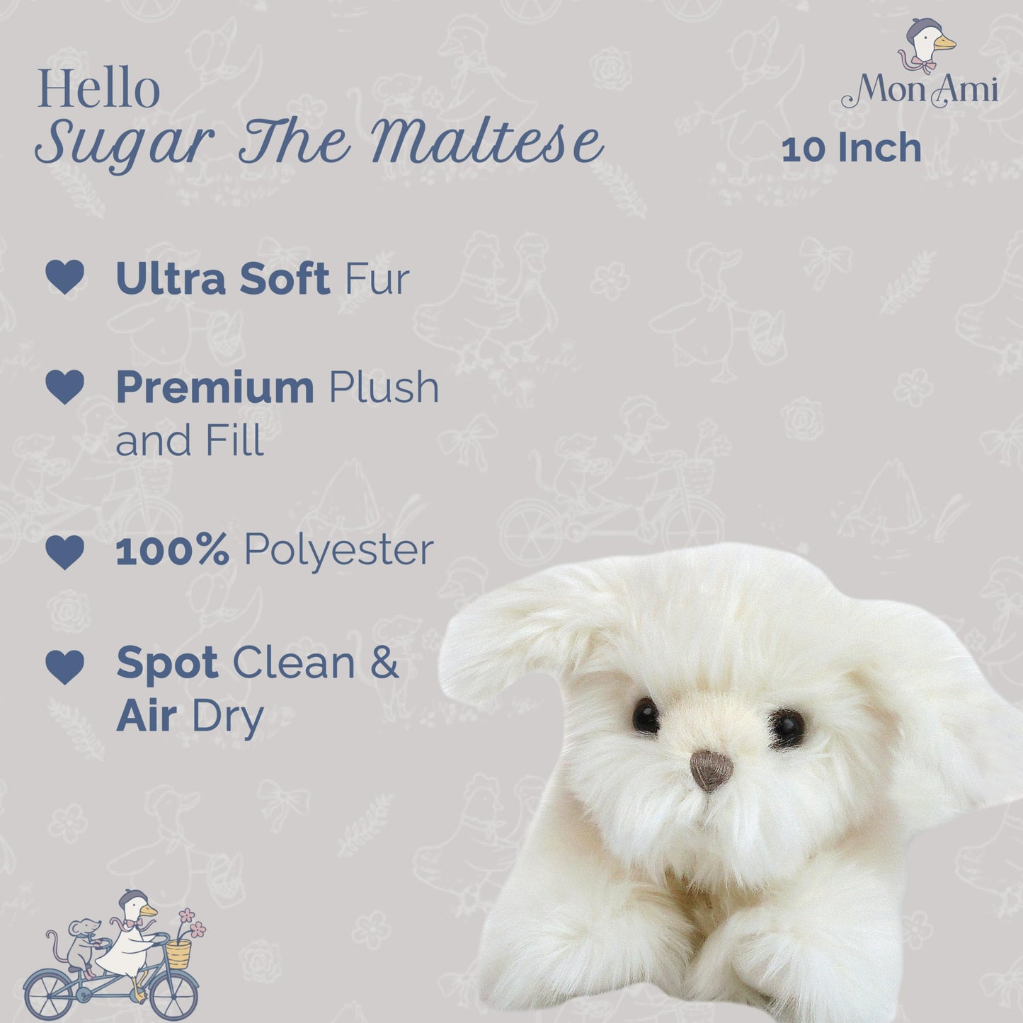 MON AMI Sugar Maltese Puppy 11-Inch Stuffed Dog, Soft Cuddly Plush Toy