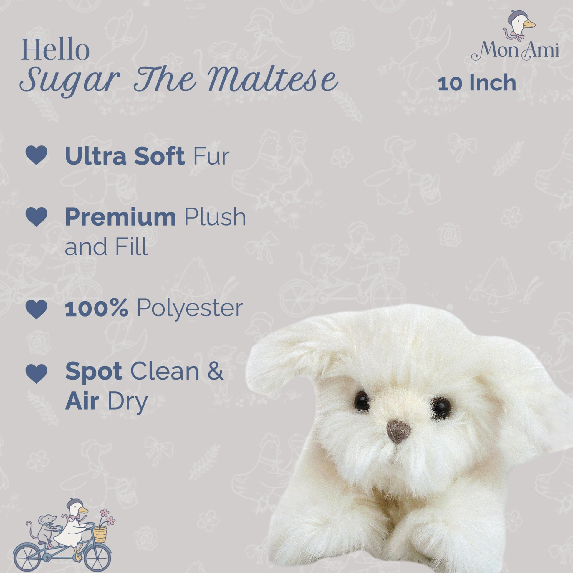 MON AMI Sugar Maltese Puppy 11-Inch Stuffed Dog, Soft Cuddly Plush Toy