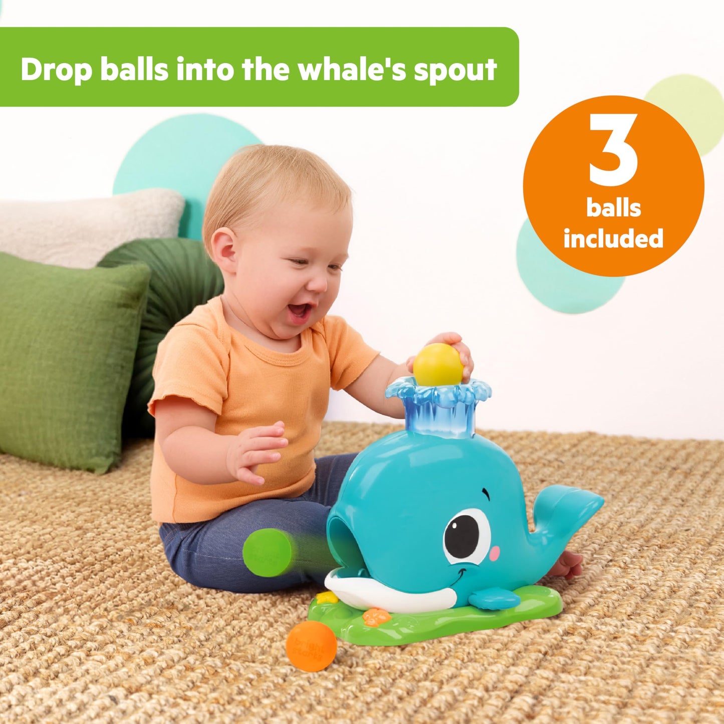 Bright Starts Silly Spout Whale Popper Toy for 6 Months and Up, Toddlers 1-3, Having A Ball Collection, Baby Ball Drop Toy, 3 Balls Included, Music