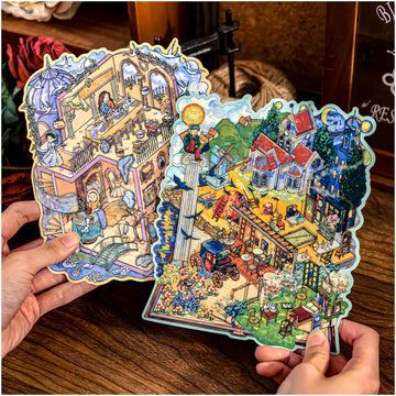 4 Sets 3D Scene Stickers for Adults & Teens - Large-Size Miniature Room Scene Stickers for Stress Relief, with 1 Tweezer | Oil Painting Style: Van