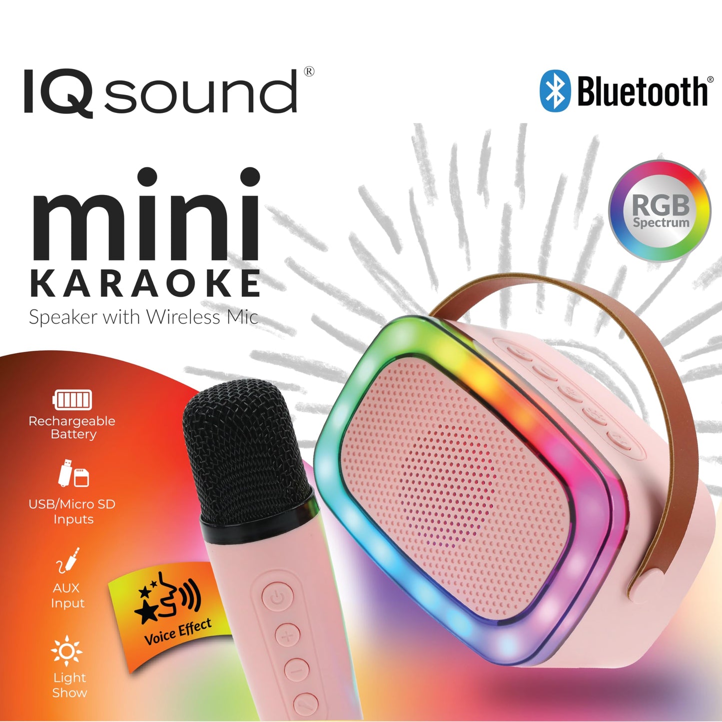 IQ Sound IQ-908K Mini Karaoke Bluetooth Speaker with Wireless Microphone, RGB Lights Surround, Fun Voice Changing in Rechargeable Compact, and