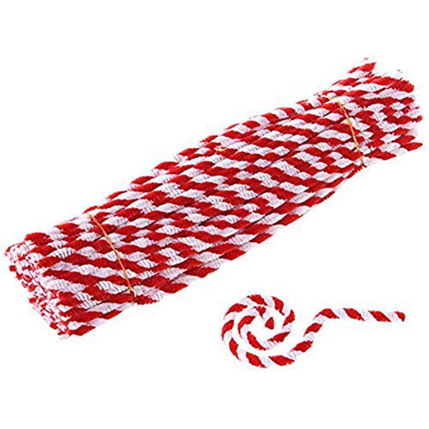 Carykon Pack of 100 Striped Chenille Stems Pipe Cleaners (Red)