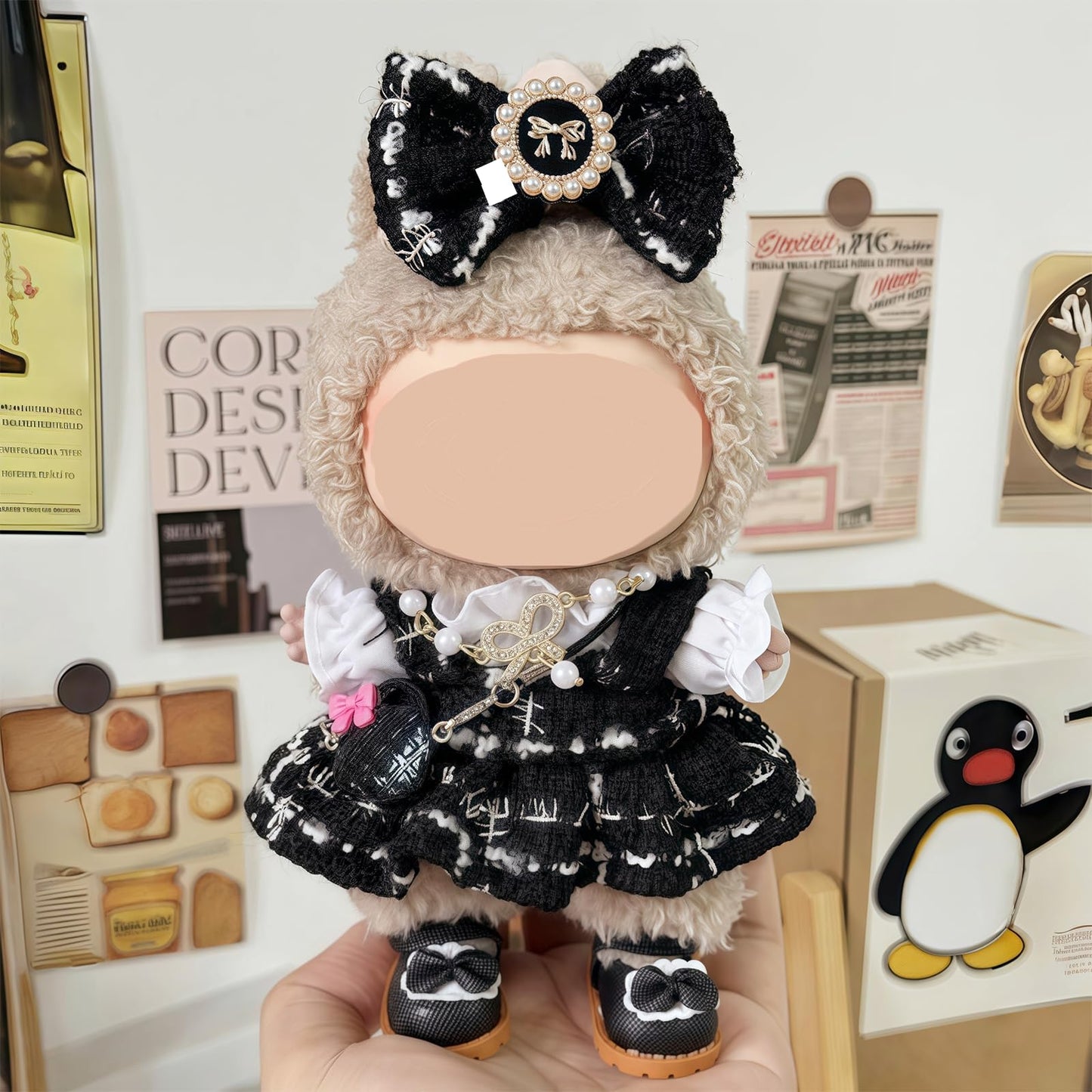6 Set 17cm Doll Clothes, Clothes for Dolls Outfit, Accessories for 17cm Dolls Clothes T-Shirt + Dress + Bow + Handbag + Necklace + Shoes, No Doll