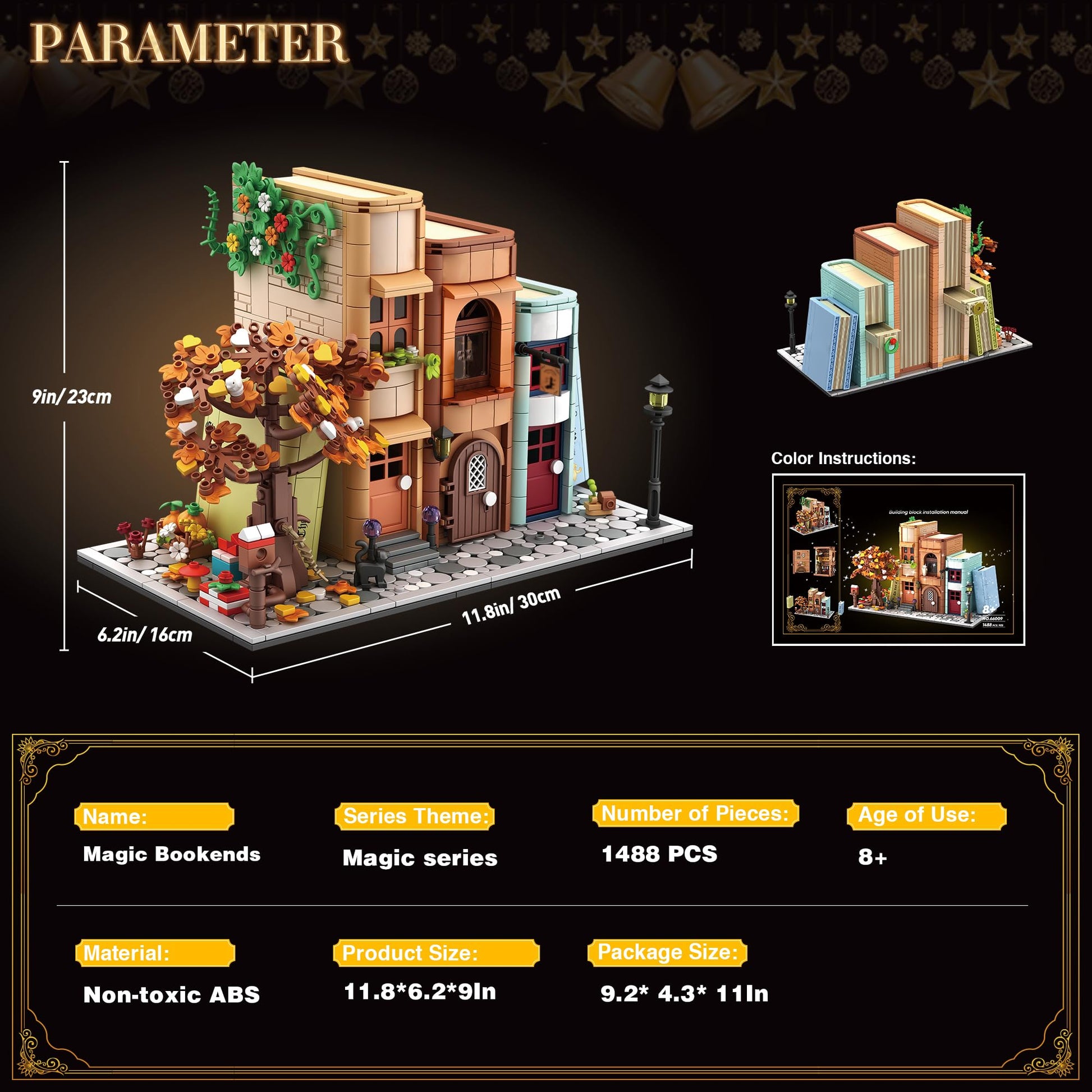 Bookends Building Set for Adult, Home Bookshelf Insert Decoration Building, Bookcase Miniature House Model Building for Adults, 1488pcs