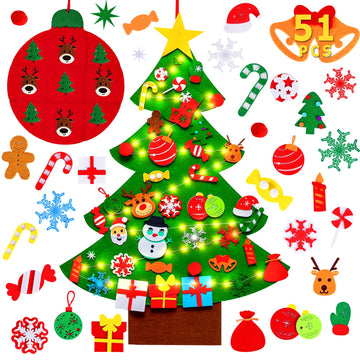 Max Fun DIY Felt Christmas Tree for Toddlers with 49 Christmas Ornaments + Tic-Tac-Toe Games for Kids Wall Hanging Christmas Decorations Felt Craft