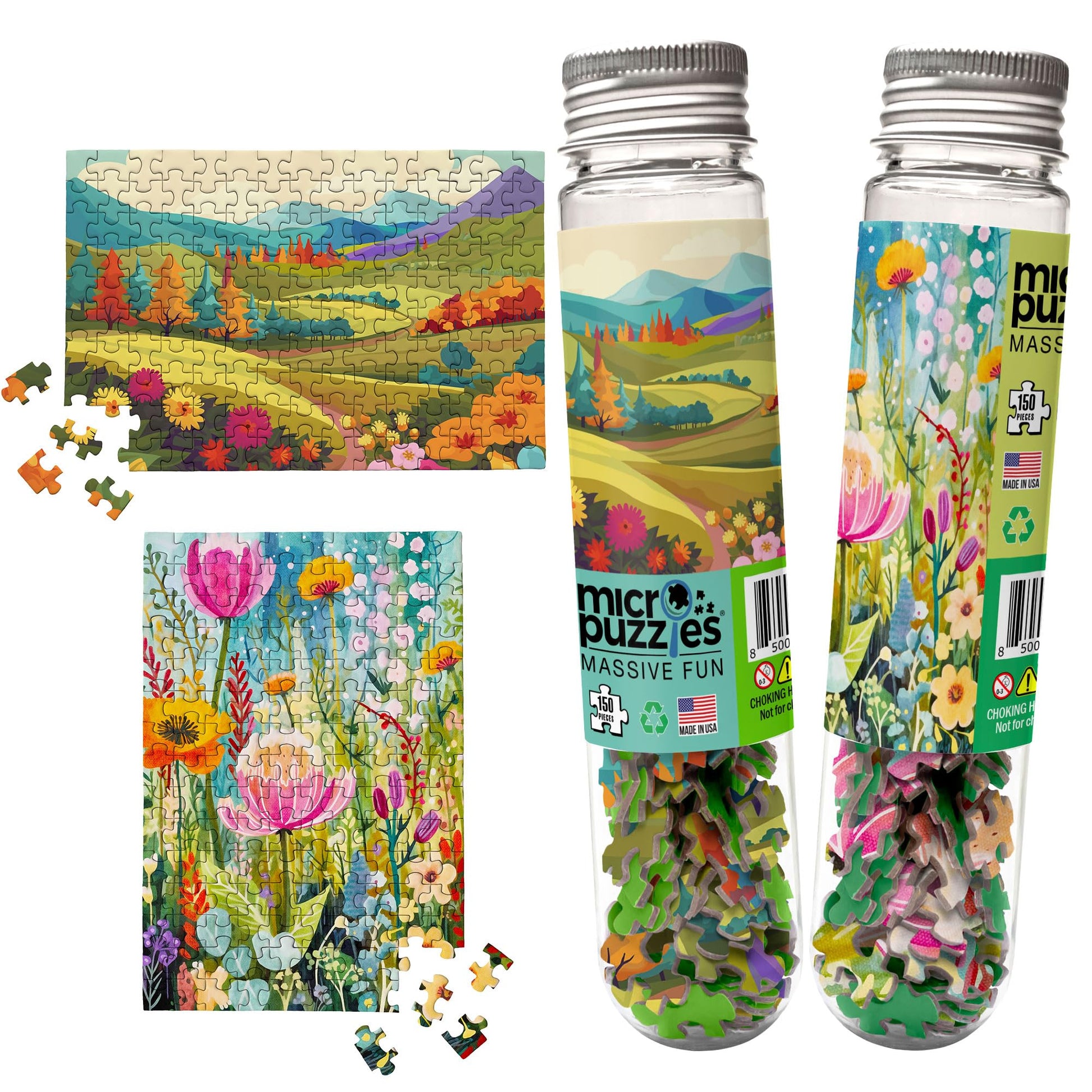 MicroPuzzles “Fields & Flowers” Mini Jigsaw Puzzle 2-Pack - 150-Piece Floral Pocket 4×6 in Puzzle Gift | Made in USA | Small Business