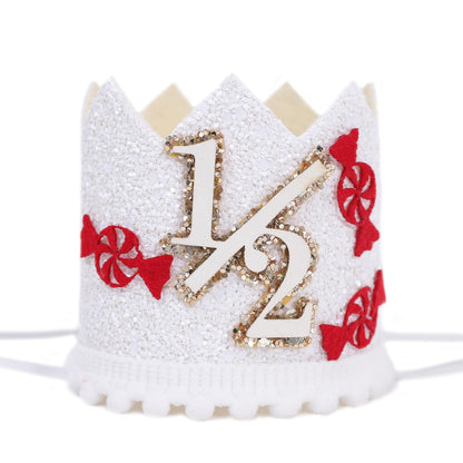 YOUAME Christmas 1/2 Birthday Party Crown - Christmas Themed Half Birthday Decorations, Half Way To One Party Decorations, My Half Year Hat