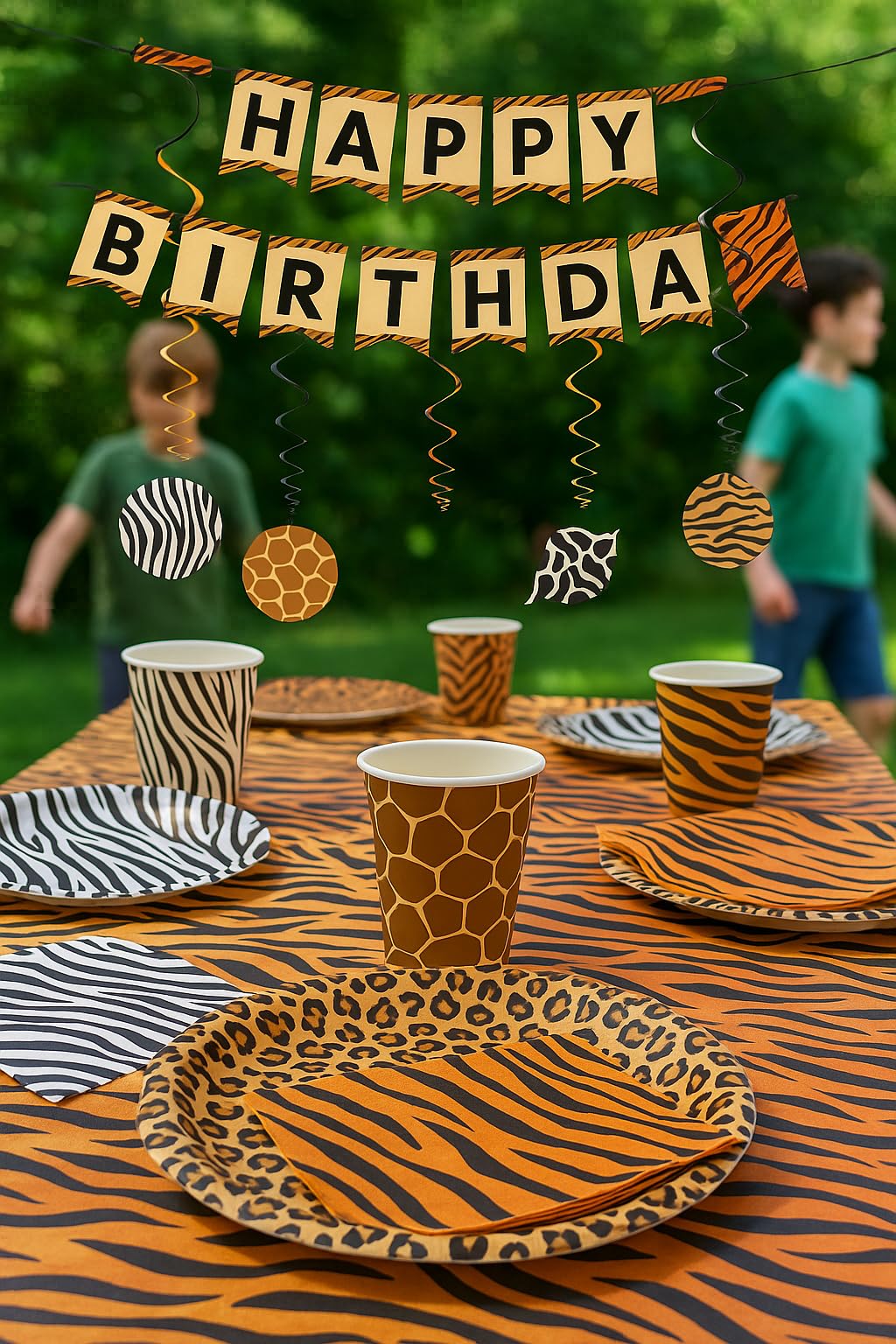 Serves 30 Guest Jungle Safari Zoo Animal Print Birthday Party Supplies Pack 9" Dinner Plates 7" Dessert Plates 12 oz Cups Napkins Zoo Animal Print