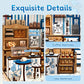 DIY Miniature Dollhouse Kit with Touch LED Light, 3D Wooden Puzzle Santorini Cafe Model, Creative Ocean Style Building Set, Arts and Crafts Gift