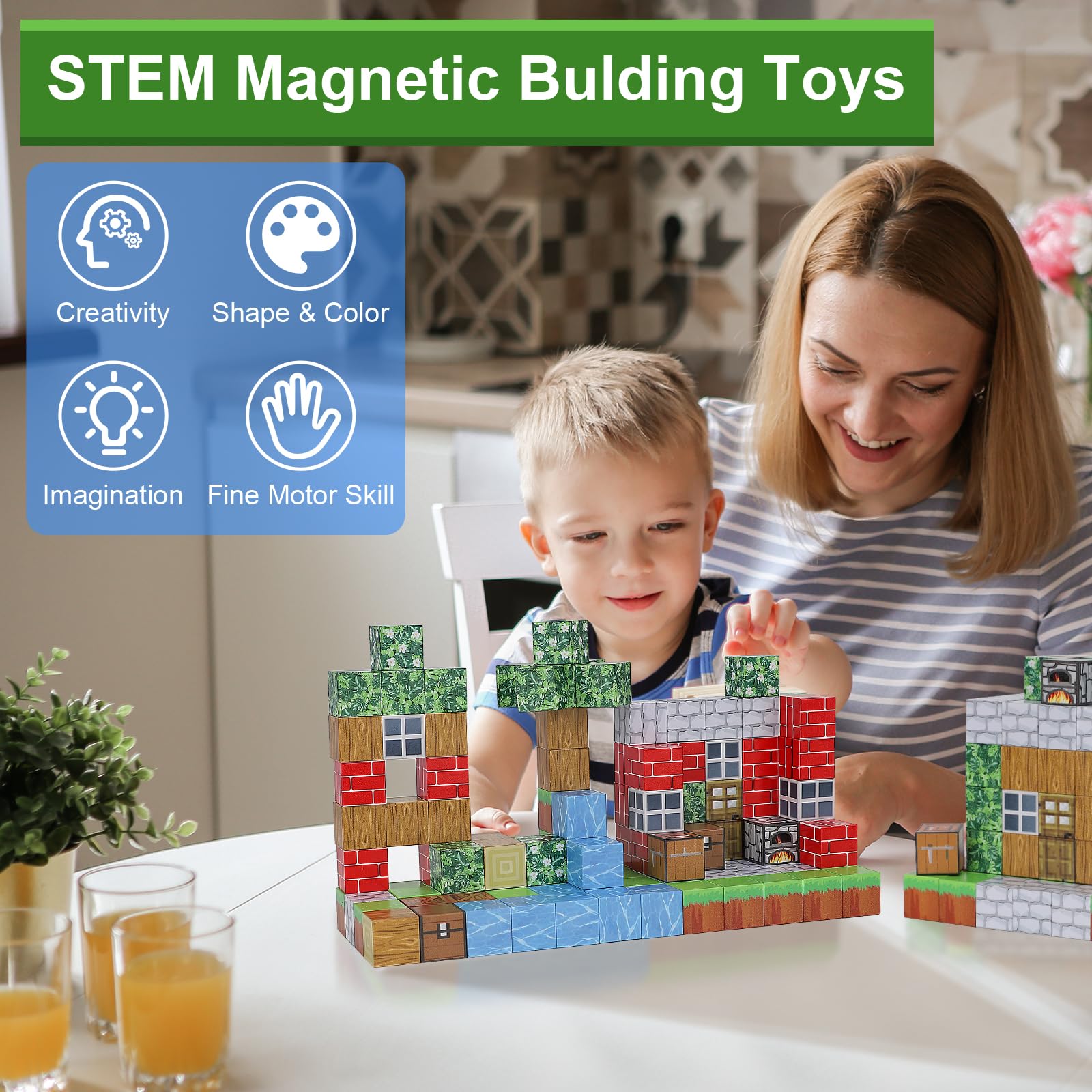 Dulsaera Magnetic Blocks-Build 110PCS Toys for Boys & Girls Age 6 7 8 9 10, Stacking Building Toys for Toddlers Fidget Cubes Sensory Toy