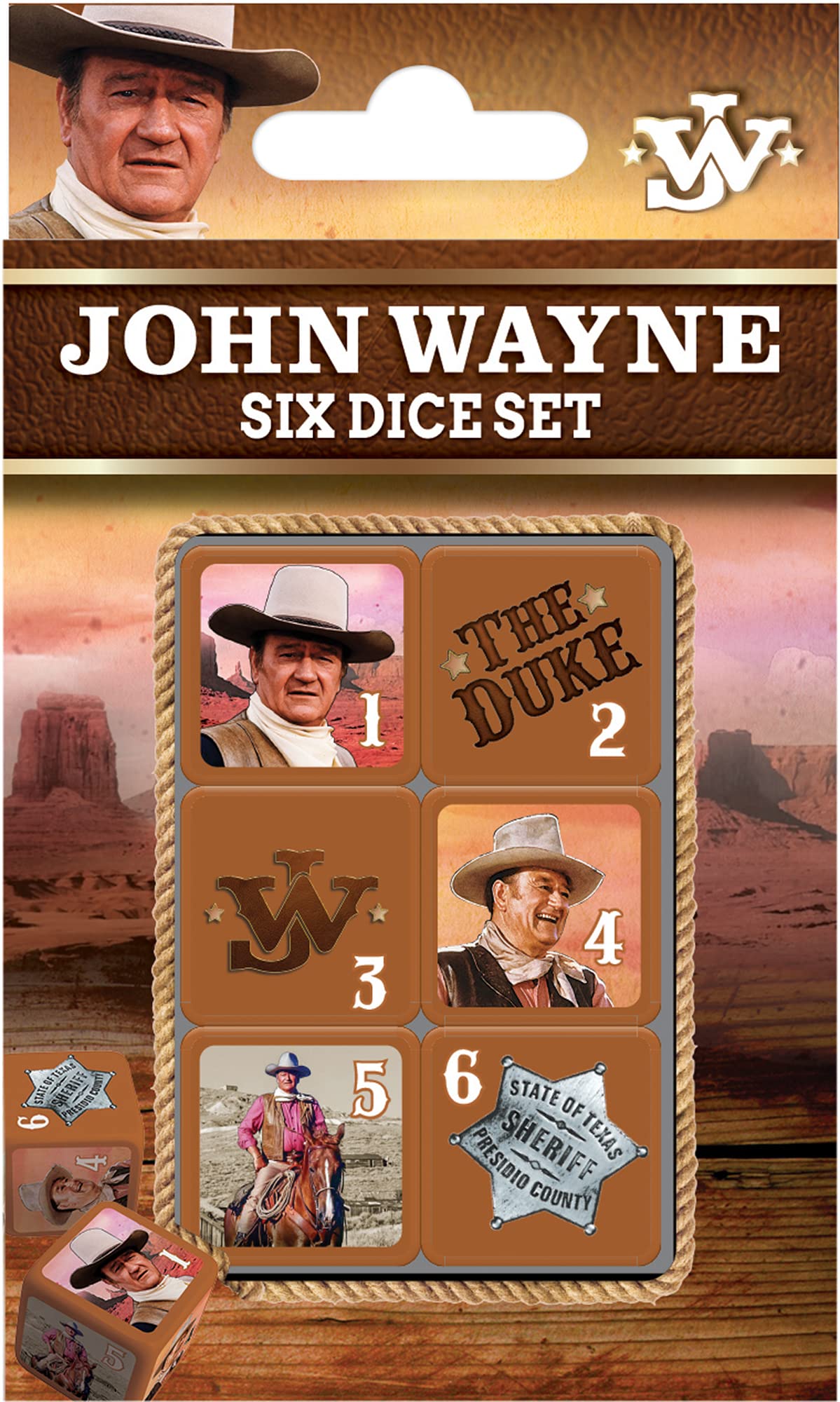 MasterPieces Game Day - John Wayne Dice Pack - 6 Piece Officially Licensed Dice Set - D6 Standard Size