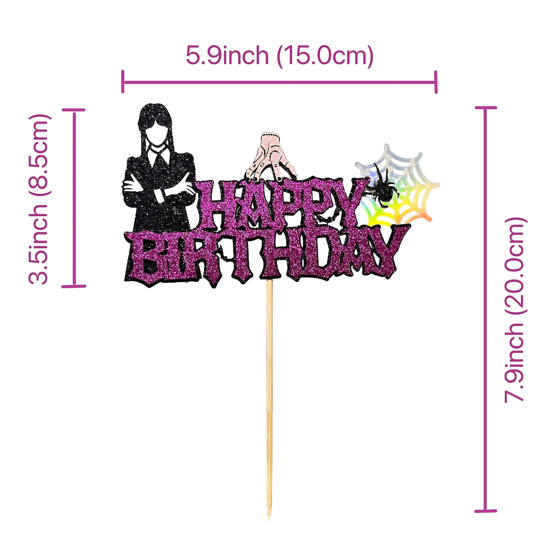 1Pcs Wednesday Addams Happy Birthday Cake Topper - Spider Web Thing Hand Wednesday Girl Cake Decoration - Wednesday Addams Birthday Party Supplies