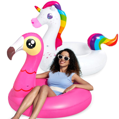JOYIN 2-Pack Flamingo Unicorn Pool Float - Fun Floaties Inflatable Swimming Pool Tubes Toys Party Decorations, Summer Vacation Lake Beach Floaty Swim