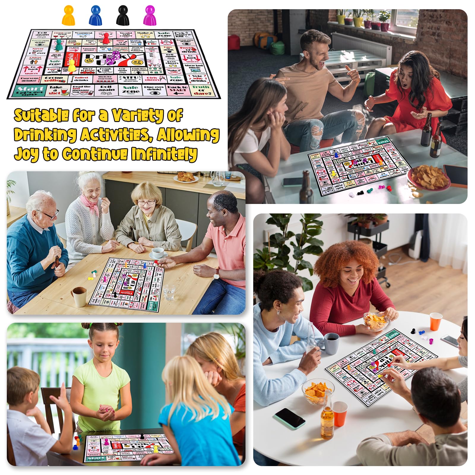 IISVCUNY Wonderful Game Drink up Board, Drinking Board Games for Adults, Funny Drinking Games, Ideal for Girls' Night and Bachelor Party, Suitable