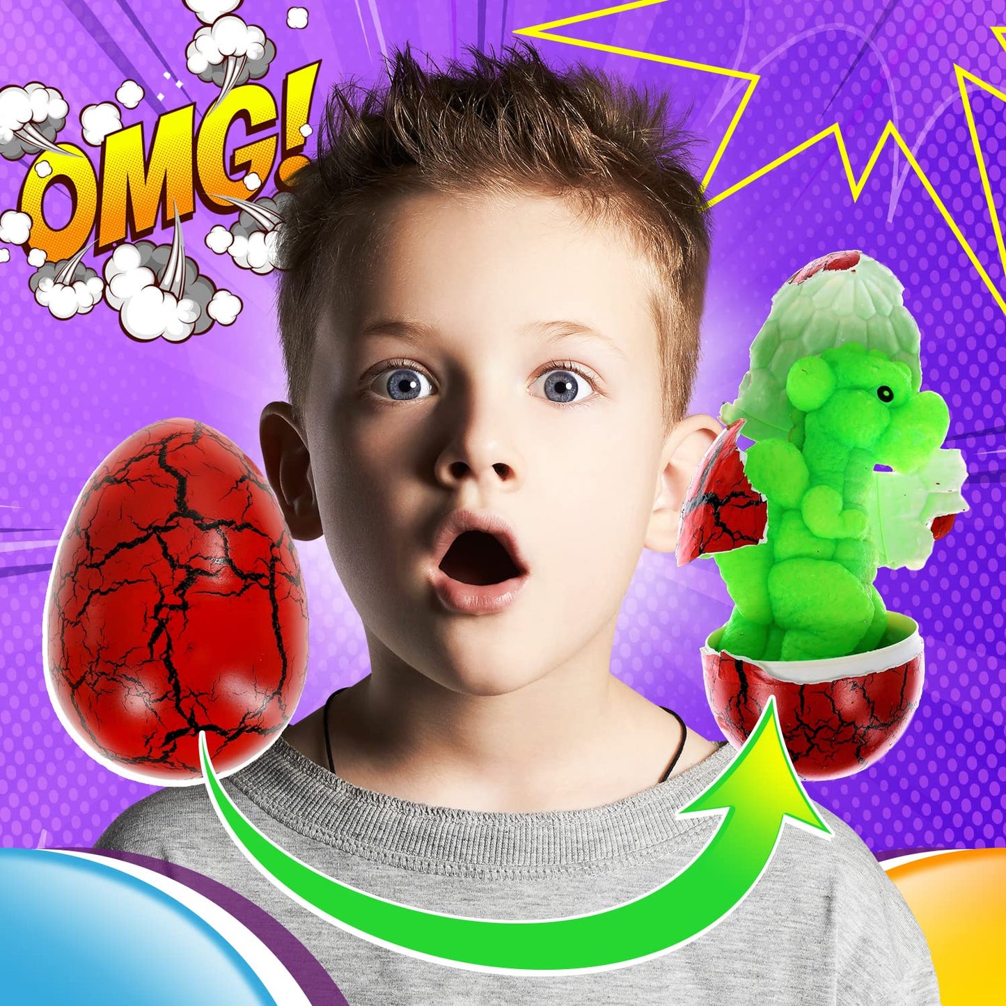 JA-RU Giant Hatching & Growing Dragon Eggs (1 Egg Assorted) Mystery Surprise Dinosaur Toys for Kids. Water Growing Toys. Easter Basket Birthday Party