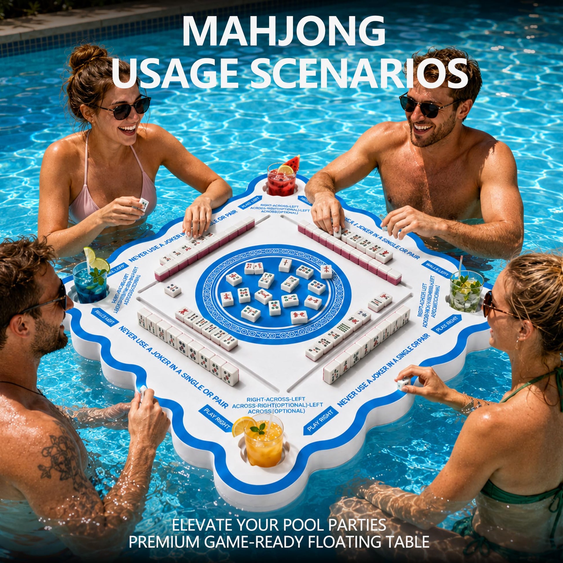 Floating Mahjong Table for Pool, Double-Sided Waterproof Game Tray for Mahjong, Poker, Cards & Dominoes - Portable Water Float Board for Adults, Hot