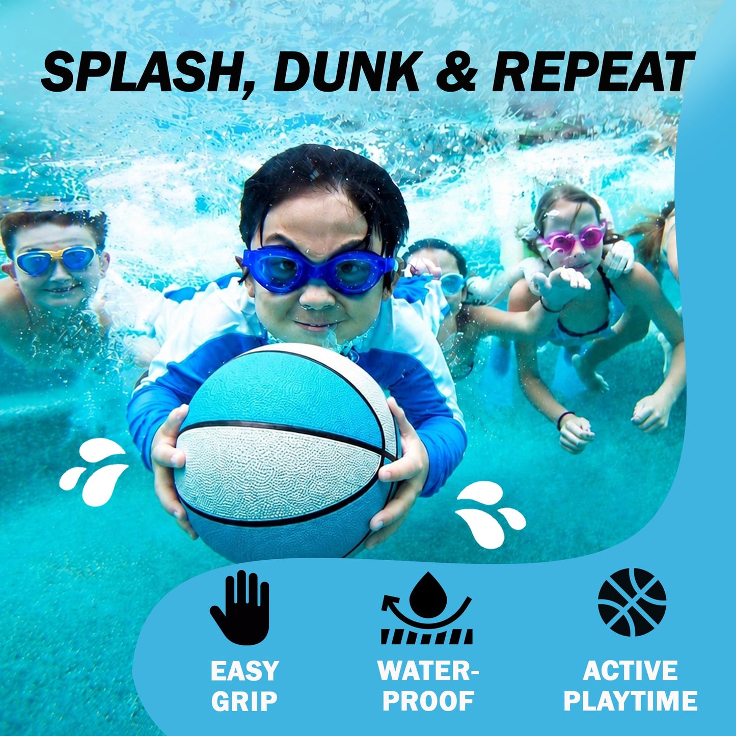 Botabee Official Size Pool Basketball - 9.4" Diameter, Size 7 Waterproof Basket Ball - Textured Grip for in-Water or Outdoor Play - Compatible