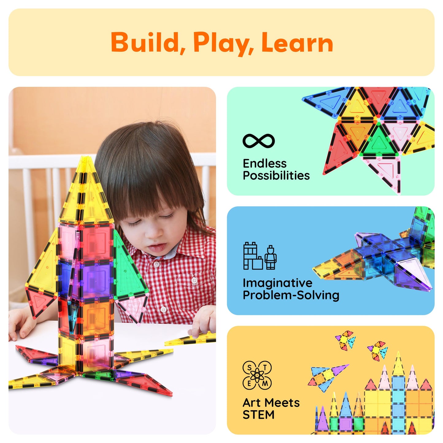 PicassoTiles 101 PCs Magnetic Tiles Building Block with Storage Case Included Bold Colors Travel Carry Case Construction Set for Boys & Girls Great