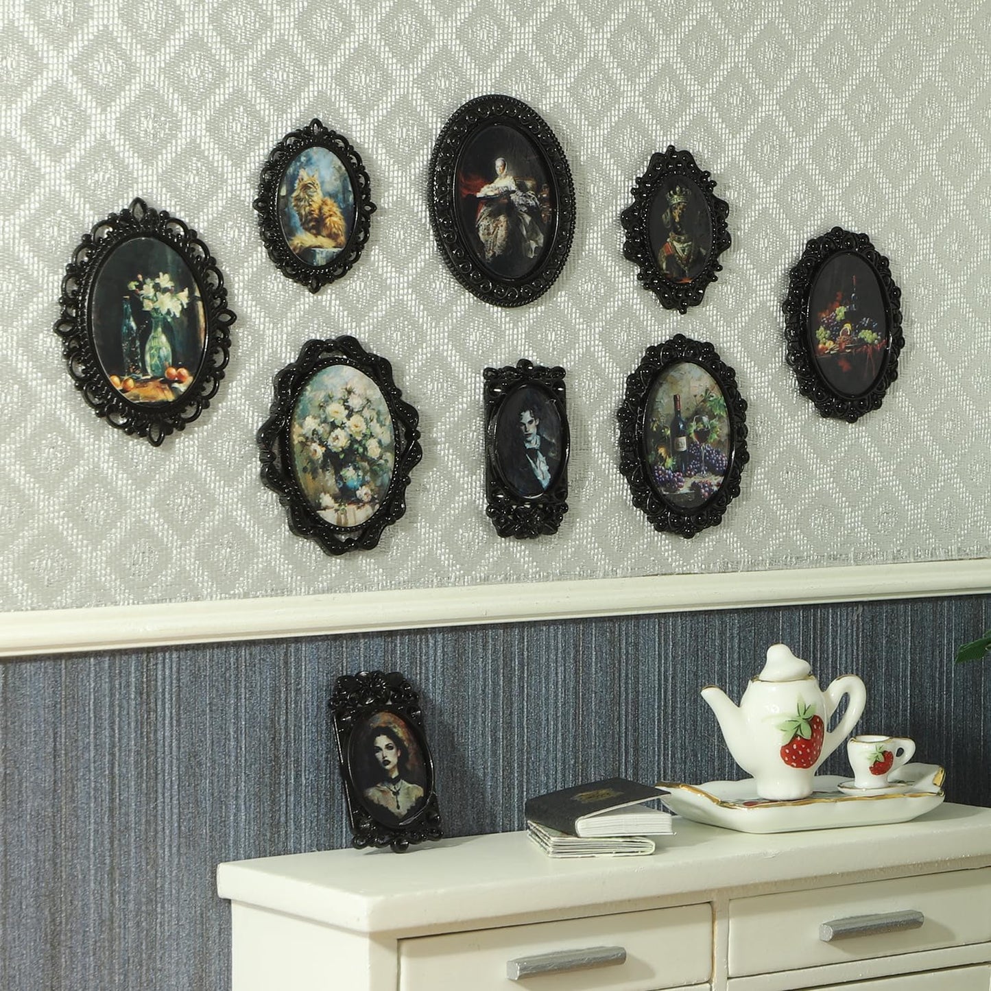 iLAND 1/12 Scale Accessories of Tiny Frames 7pcs with 14 Miniature Pictures Set for Dollhouse Miniatures Décor Also Elf Accessories Classic &