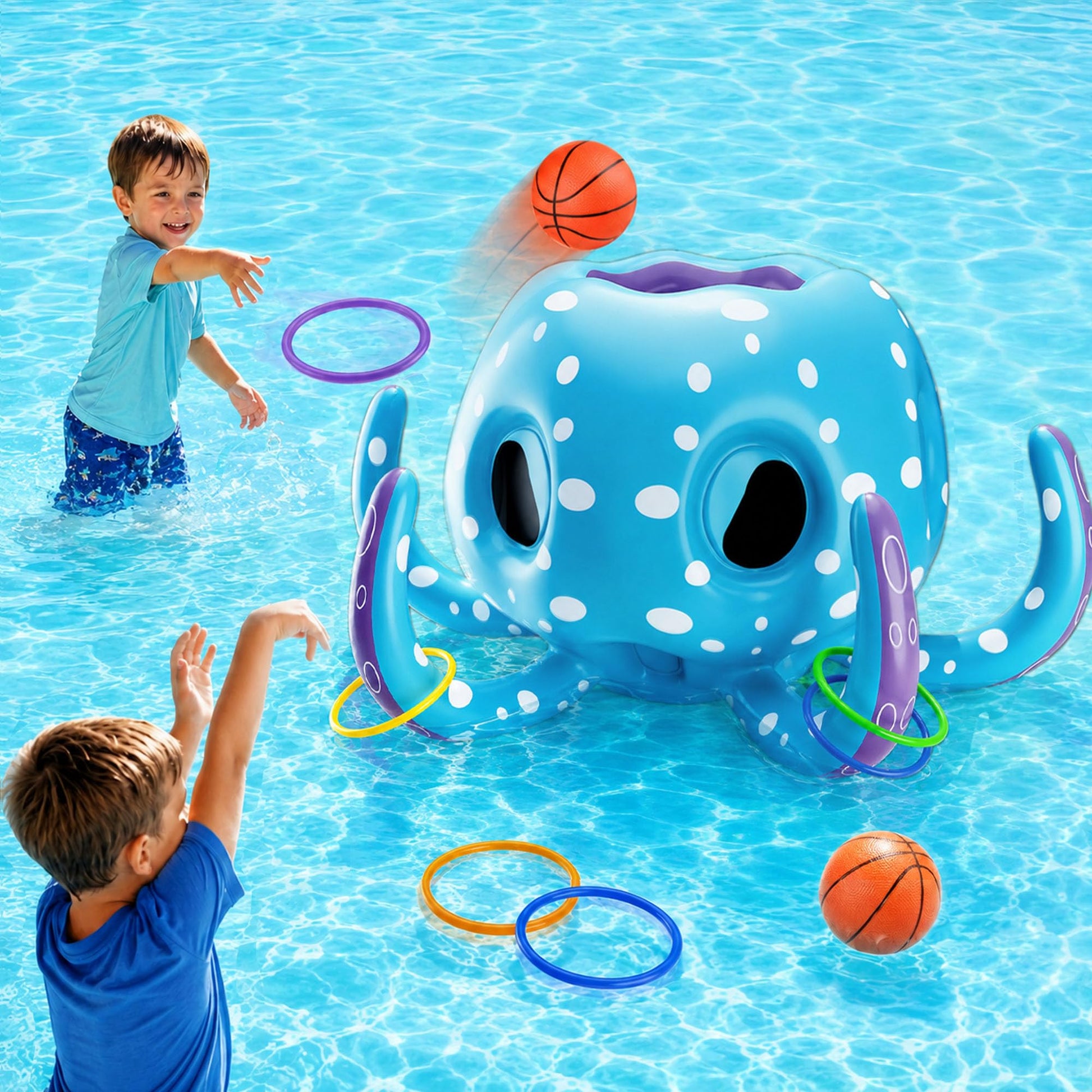 Funscape Octopus Pool Toys, 2-in-1 Inflatable Water Floating Pool Game
