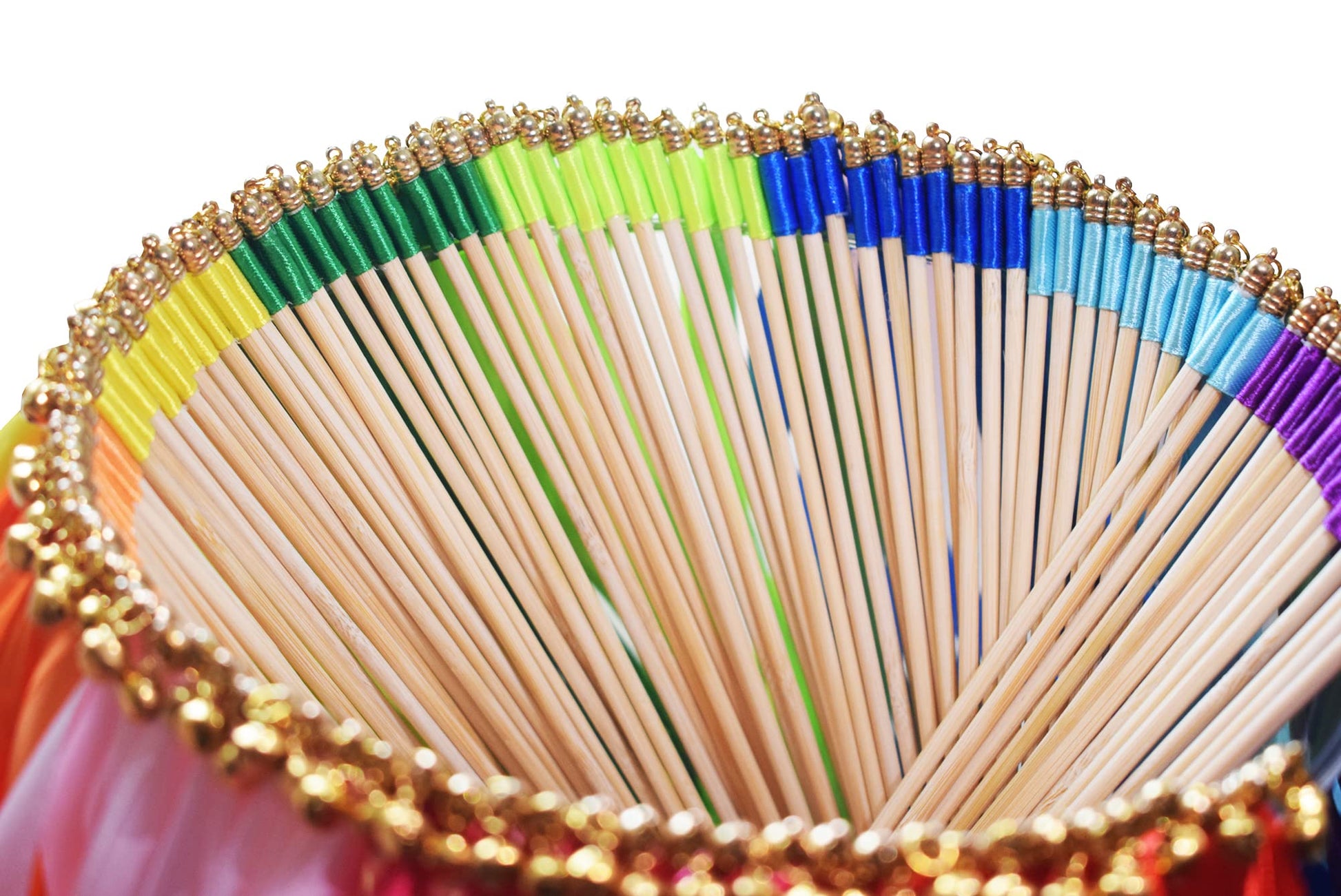 Kingsnow 100 Pieces Multi-Color Ribbon Wands Streamers Sticks with Gold Bell, Chromatic Silk Wish Wands Fairy Stick Party Rhythm Ribbon Streamers