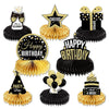 8 Pieces Happy Birthday Supplies Set,Black Gold Birthday Themed Honeycomb Centerpiece,Birthday Party Table Decoration for Adults Kids