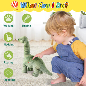 HCdoujoy Green Dinosaur Toys for Girls Walking Nodding, Roaring, Repeating What You Say, Touch & Button Control Eyes Turn Red Realistic Pet, Toy Gift